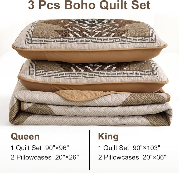Dintszyayue Bohemian Quilt Set King Size, 3 Pieces Aztec Texture Bedding - Image 7