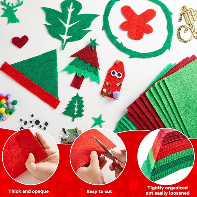 gisgfim 42Pcs Red and Green Gradient Felt Fabric Sheets 8 x 12 Inch Soft Thick - Image 3
