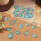 24Pcs Tibetan Style Turquoise Charms 8 Styles Heart Teardrop Oval Vintage - Image 2