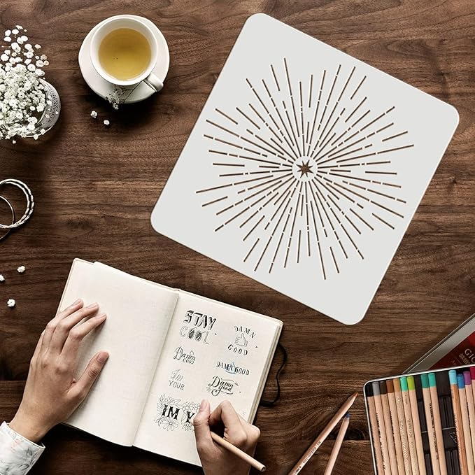 FINGERINSPIRE Starburst Stencils 11.8x11.8 inch Shining Stars Stencil | Square - Image 3