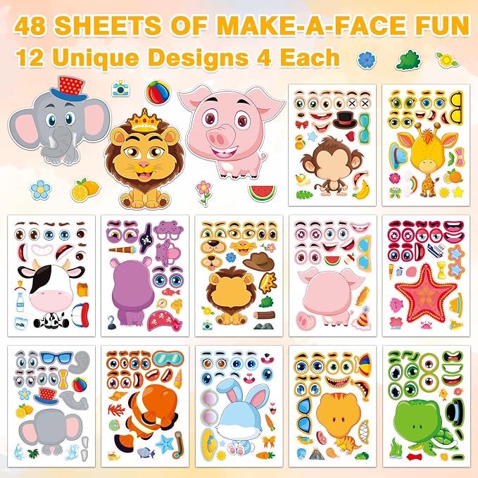 Aowplc 48 Pcs Make-a-Face Sticker Sheets - Image 2