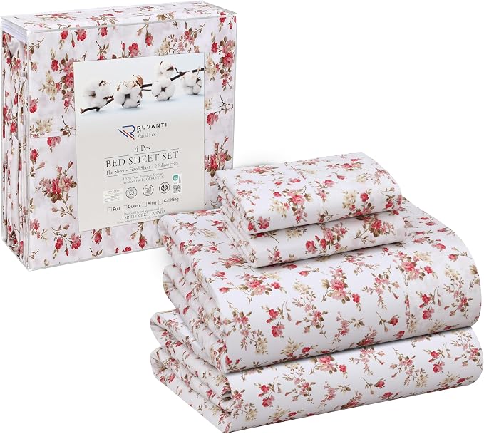 RUVANTI 100% Cotton Sheets King Size 4-Piece Set Percale Bedding, Cooling & - Image 8
