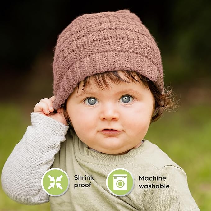 3-Pack Baby Beanies for Boys, Girls - Stretchy Knit Baby Hats, Cute Newborn & Toddler Winter Hat, Soft & Warm Infant Beanie 6-36 Months (Wine, M)