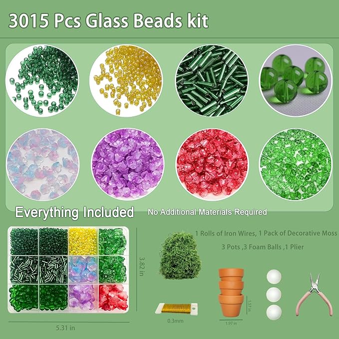 Juan's Moment Green Glass Beaded Plant Kit, Bead Craft Kit to Make Beading - Image 4
