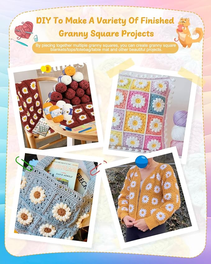 Coopay Crochet Kit Beginners for Blanket, Granny Squares Crochet Blanket Kit - Image 7