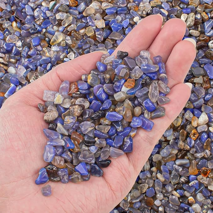 3 Lb Blue Agate Polished Tumbled Stones Chips, Aquarium Gravel Rocks Natural by EZEELAI