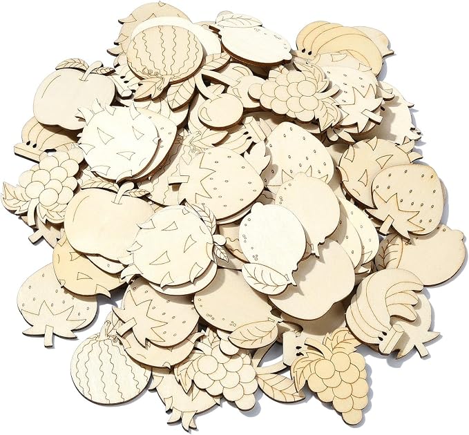 100 Pcs Unfinished Wooden Cutouts Fruit Wood Shapes Painting Wooden Crafts Wood - Image 8