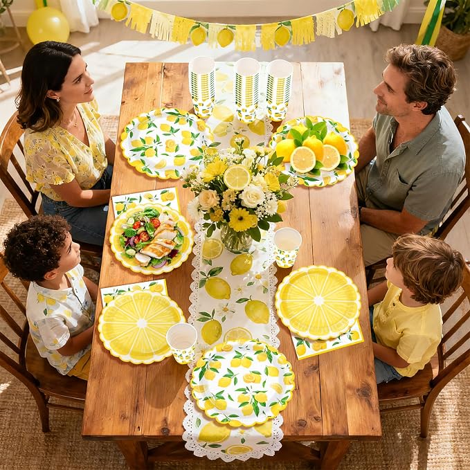 168 Pcs Lemon Party Decorations Yellow Lemons Scalloped Plates Napkins Cups - Image 6