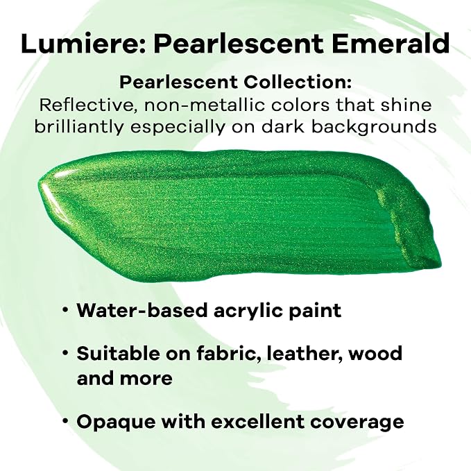 Jacquard Lumiere 2.25oz Fabric Paint Pearlescent Emerald - Image 2