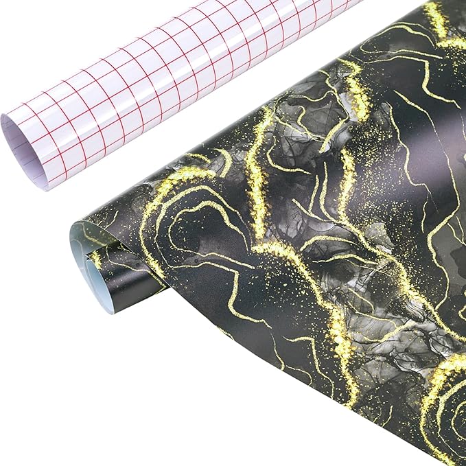 Tintnut Marble Permanent Vinyl Roll 12" x5ft Black Gold Adhesive Vinyl | by Tintnut