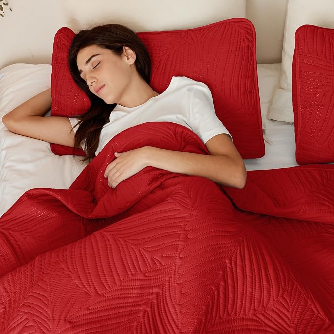 Exclusivo Mezcla Twin Quilt Bedding Set, Lightweight Red Quilts Twin Size - Image 3