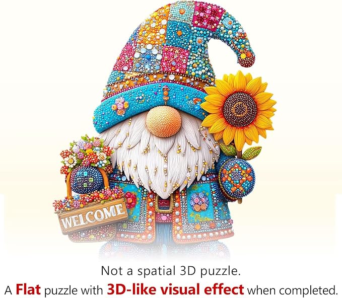 Garden Gnome Puzzles Elf Sunflower Basket Stained Glass Colorful Puzzle Adults - Image 9