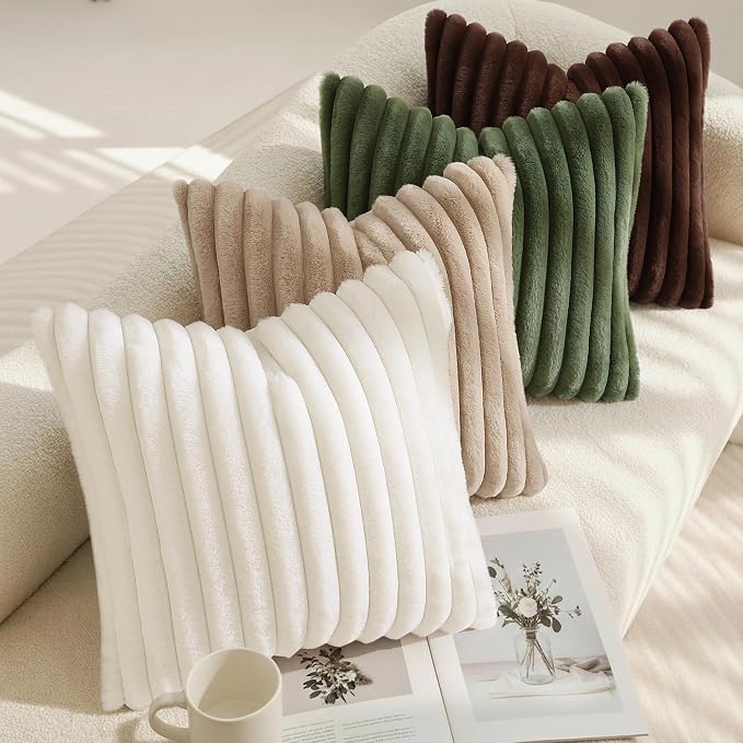 decorUhome Summer Cozy Faux Fur Throw Pillow Covers 22x22 Set of 2 Decorative - Image 7