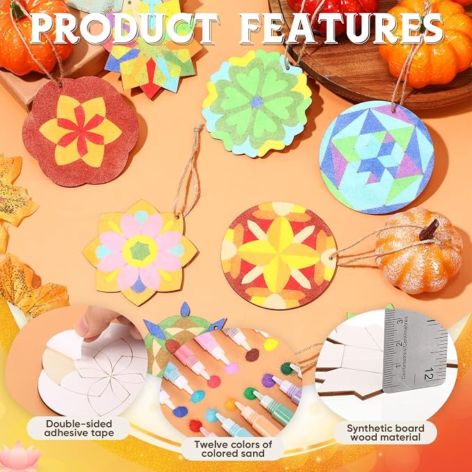 Weekgrat 48 Pcs 4 Inch Sand Painting Mandala Coloring Craft Kits Animal Wooden - Image 3