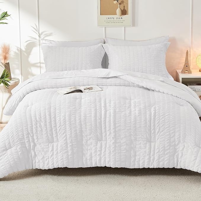 HYMOKEGE White Twin Comforter Set Seersucker 5 Pieces, All Season Luxury Bed in - Image 9