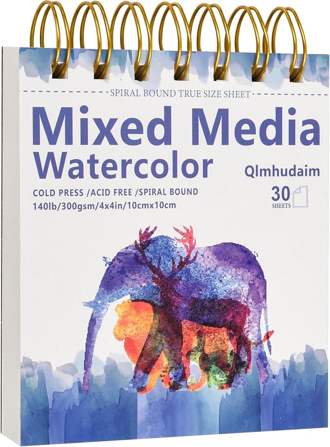 Qlmhudaim Mixed Media Sketchbook 4" x4”| 30 Sheets 140lb/300g | Spiral Bound by Unknown