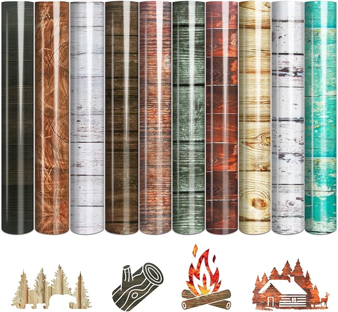 Tintnut Wood Pattern Heat Transfer Vinyl, 10 Sheets 12×10in Iron on Vinyl | by Tintnut