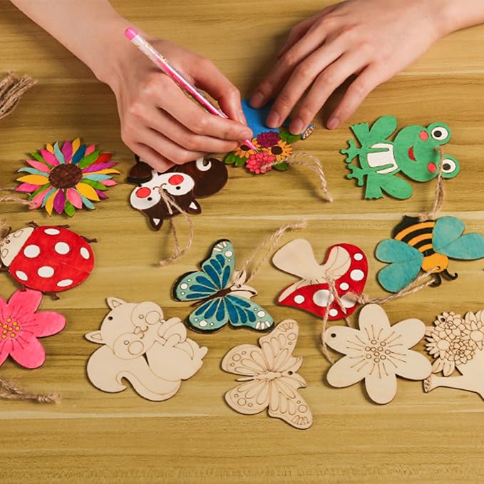 45 Pcs Wooden Spring Ornaments to Paint, DIY Unfinished Wood Slices Flower - Image 5