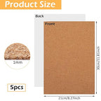 5 Pack Thin Cork Sheets 1mm Adhesive Cork Sticker Coasters 11.8x8.3in Thick - Image 2