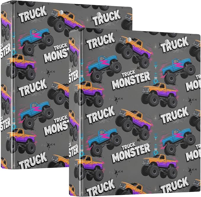Monster Truck Black Round Ring Binders 1.5 Inch Racing Cars 3 Ring Clipboard - Image 8