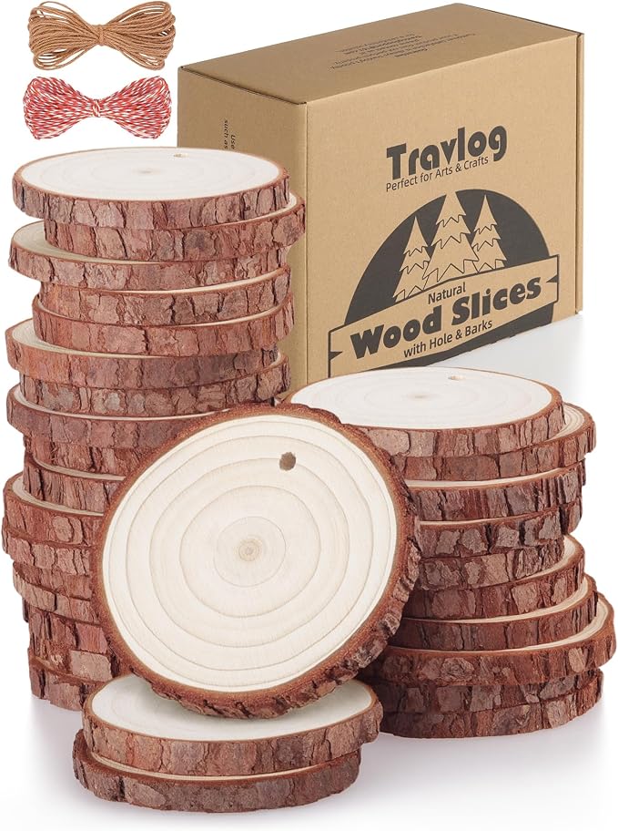 Wood Slices with Hole, Unfinished Wooden Circles by TRAVLOG