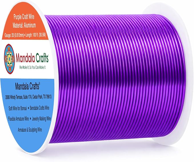 Mandala Crafts 20 Gauge Purple Anodized Aluminum Craft Wire, 100 FT | Colored by MandalaCrafts