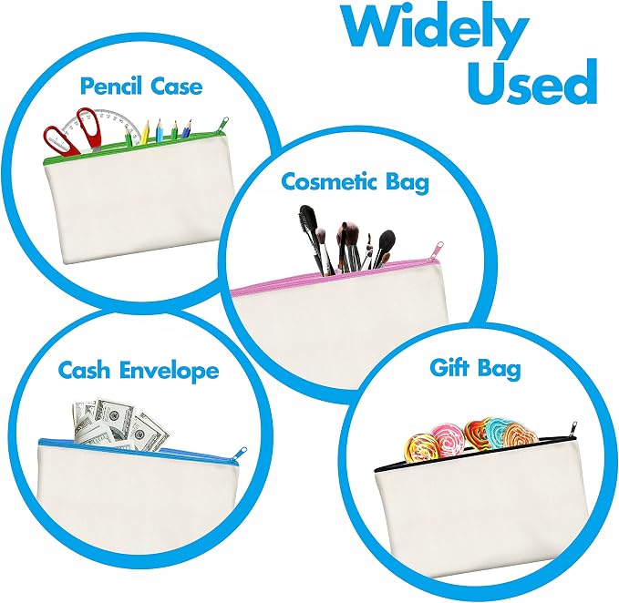 15 Pack Blank Cotton Canvas DIY Craft Zipper Bags Pouches Pencil Case - Image 5