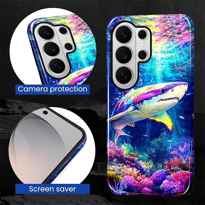 for Samsung Galaxy S26 Ultra Case, Colorful Ocean Sharks Pattern Glossy 2 in 1 - Image 5