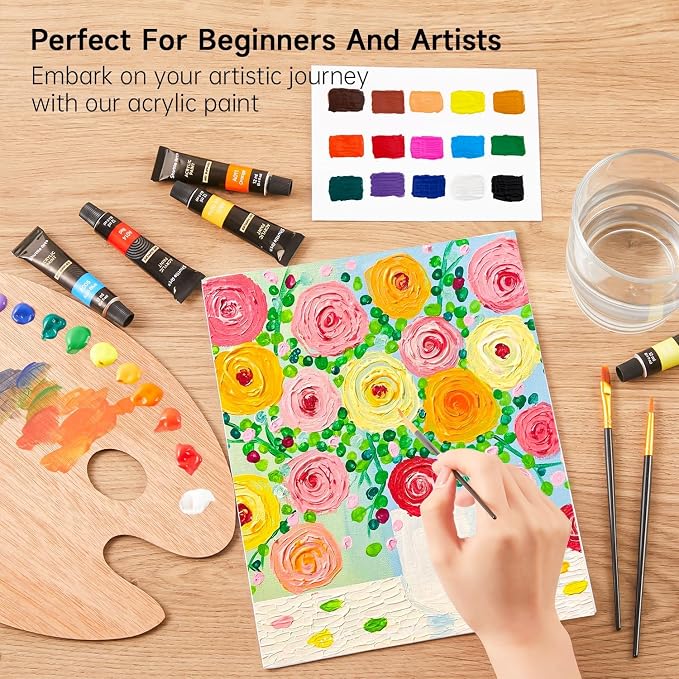 Shuttle Art Acrylic Paint Set, 16 x12ml Tubes Artist Quality Non Toxic Rich - Image 6
