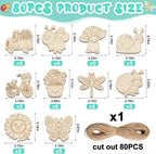 80PCS Unfinished Ornament Wood Crafts, Painting Blank Wooden Cutouts | DIY 10 - Image 2