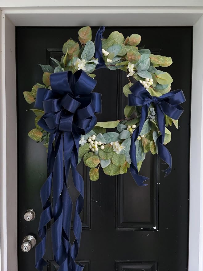 HUIHUANG Navy Blue Satin Wired Ribbon 1-1/2 inch Navy Double-Faced Satin Wire - Image 4