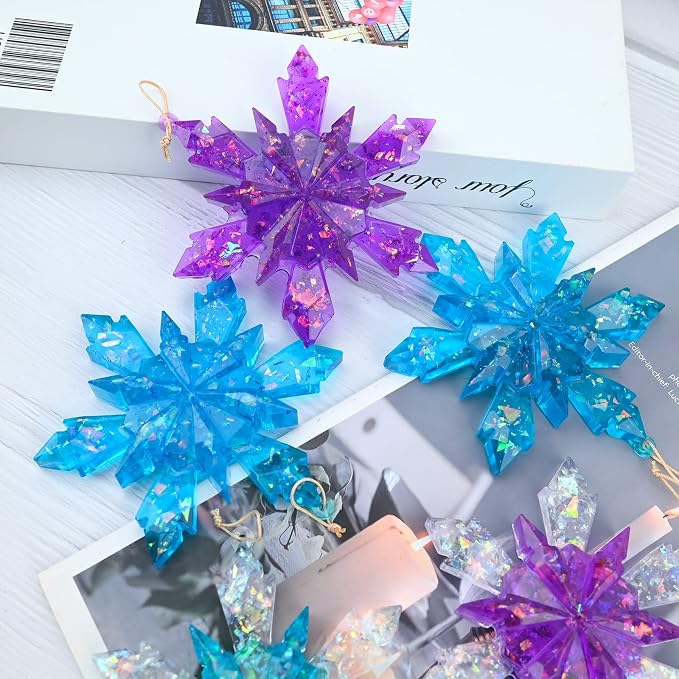 Sakolla 5 Pieces Christmas Silicone Resin Molds 3D Snowflake Molds Silicone - Image 3