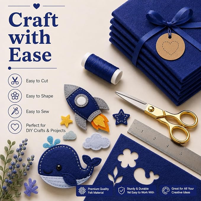 Navy Blue Large Felt Fabric 36" x 36", 1mm Stiff Felt Sheet, Nonwoven Fabric - Image 5