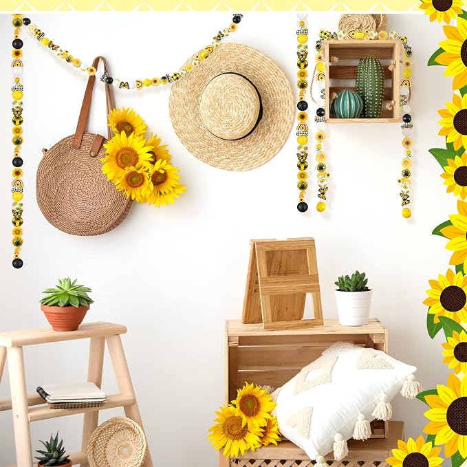 Bencailor 200 Pcs Sunflower Wooden Beads Wooden Colorful Round Loose White - Image 4