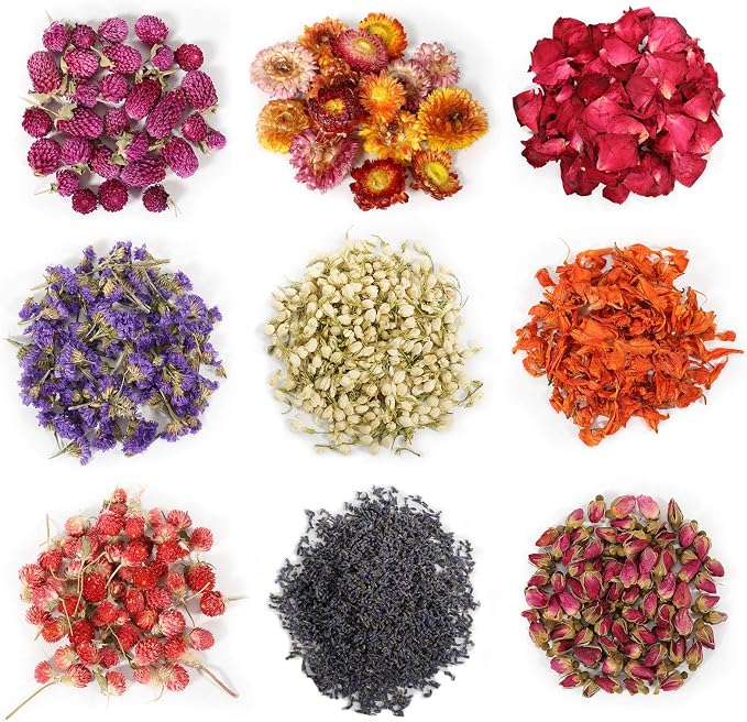 9 Bags Dried Flowers, 100% Natural Dried Flowers Herbs Kit by SACATR