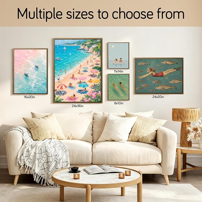 Framed Coastal Women Boat Canvas Wall Art Minimalist Calm Ocean - Image 7