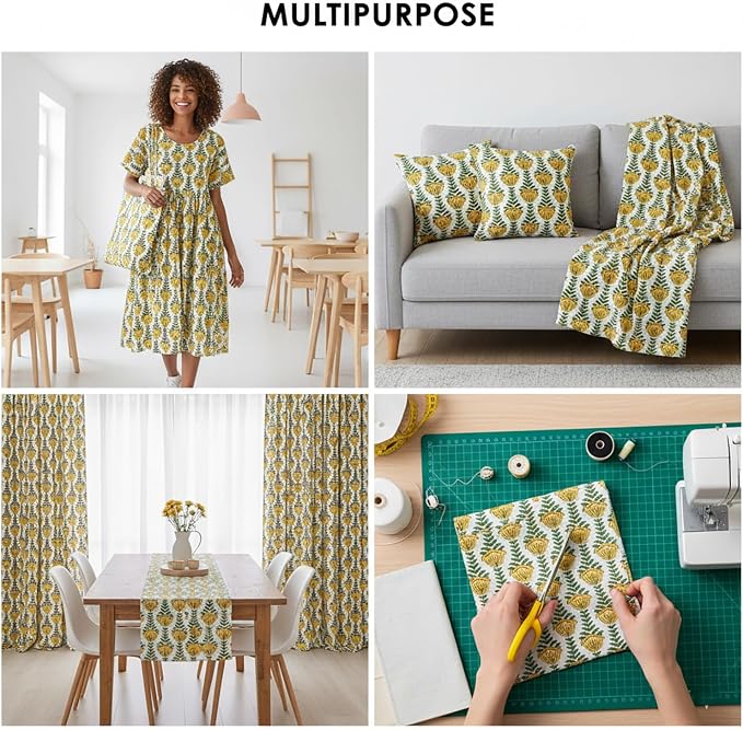 E-Tailor® Hand-Block Printed Pre-Cut Cotton Fabric Ideal - Image 4