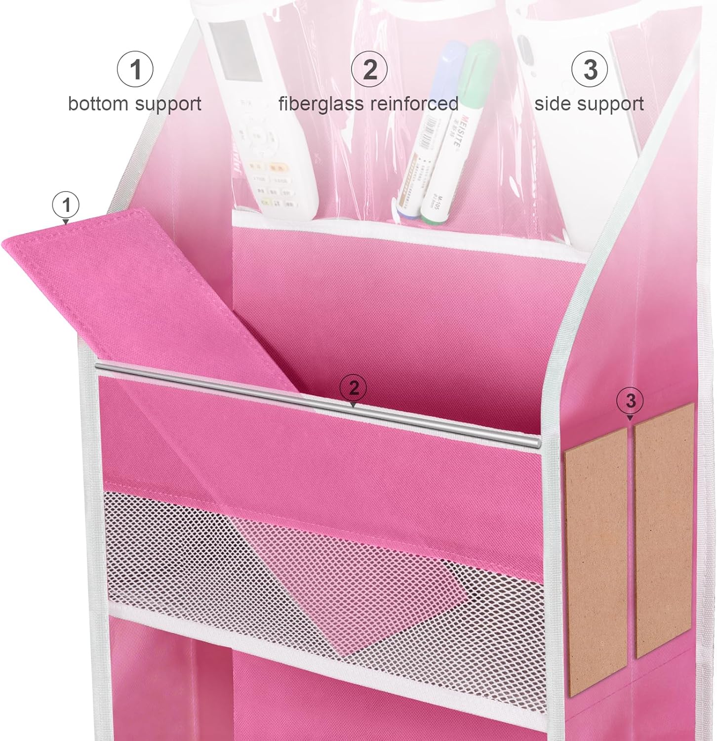 Univivi 6-Shelf Over Door Hanging Organizer Fabric Baby Door Storage with 5 Large Pockets and 3 Small PVC Pockets Wall Mount Hanging Storage Organizers for Baby Essential (Pink)