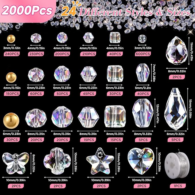 Zefy 2000+ Pcs Crystal Glass Beads - Image 2