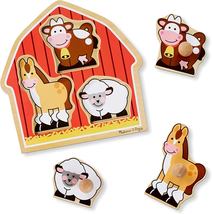 Melissa & Doug Barnyard Animals Jumbo Knob Puzzle, Wooden Peg Puzzle - Image 4