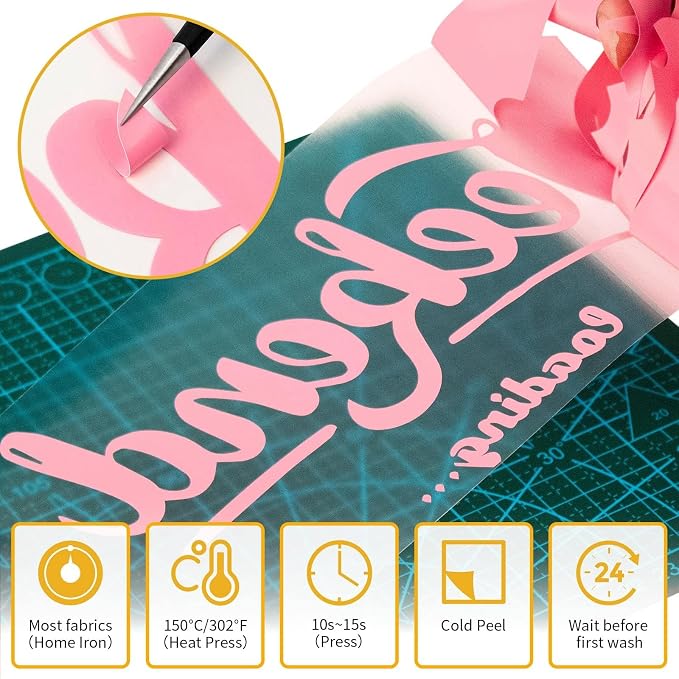 VinylRus Heat Transfer Vinyl-12” x 35FT Pink Iron on Vinyl Roll - Image 3