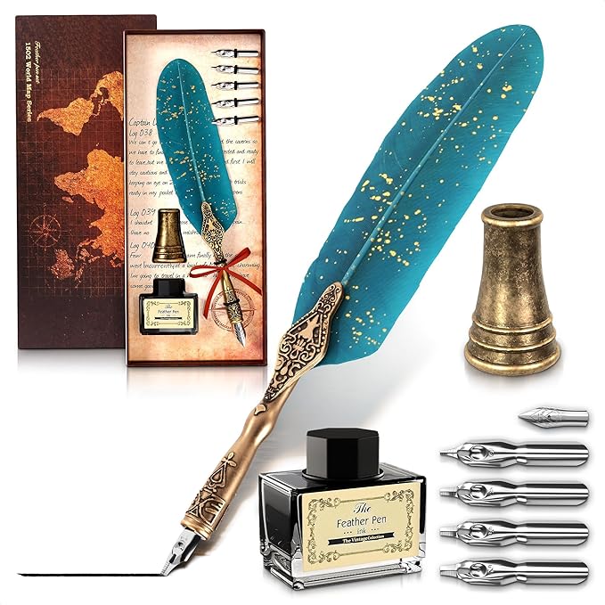 Feather Quill Pen and Ink Set – Stainless Steel Dip Pen Writing Quill and Ink by Lagarto