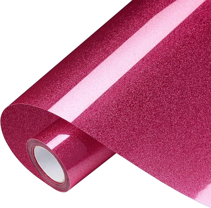 VinylRus Glitter Heat Transfer Vinyl Rolls-10” x 8ft Rose Red Iron on Vinyl by VinylRus