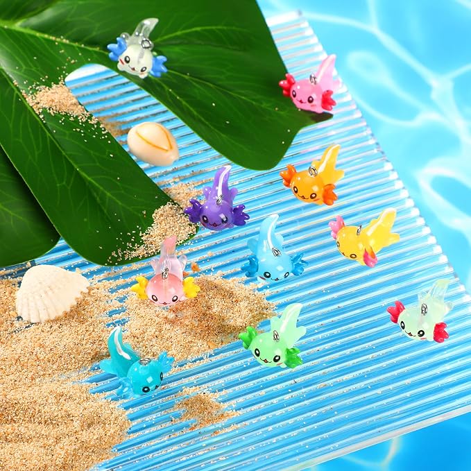 Augshy 64 Pcs Mini Resin Axolotl Charms, Luminous Axolotl Beads - Image 3