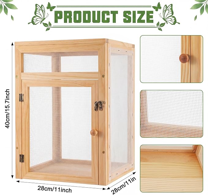 Bucherry Wooden Butterfly Habitat Cage Kit Monarch Caterpillar Enclosure - Image 2