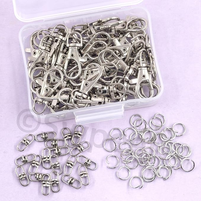 Swpeet Assorted 150Pcs Silver Keychain Making Kit, Swivel Trigger Hook - Image 4