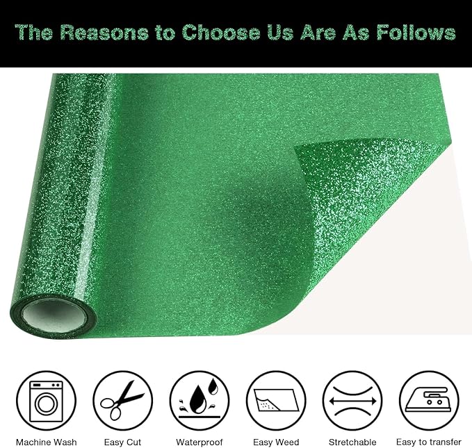 Green Glitter HTV Heat Transfer Vinyl Roll 12inch x 20 ft - Image 3