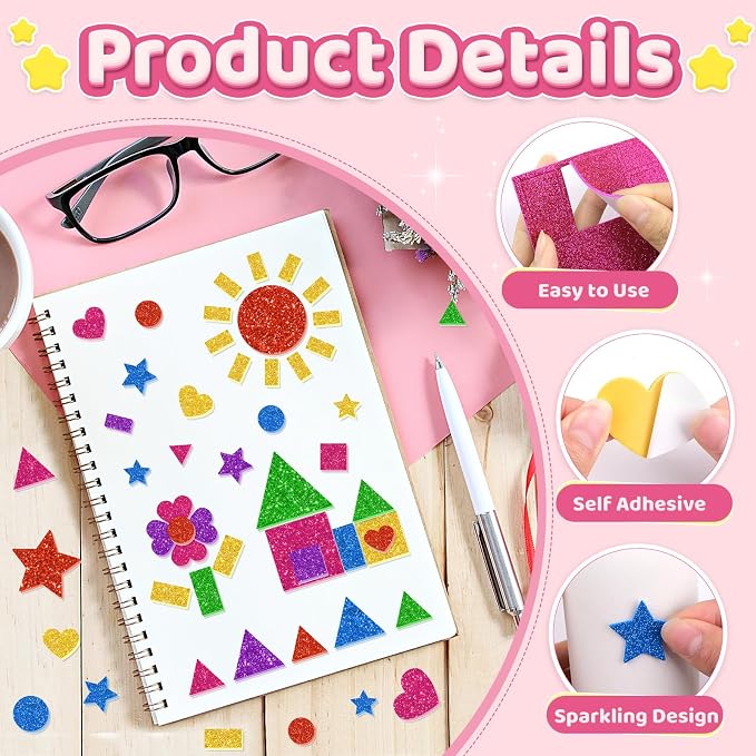 750Pcs Foam Stickers, Colorful Foam Shape Stickers Self Adhesive Star Heart - Image 3