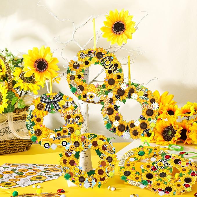 Hollowfly 48 Sets Sunflower Craft Kits DIY Summer Wreath Hanging Ornaments Make - Image 5