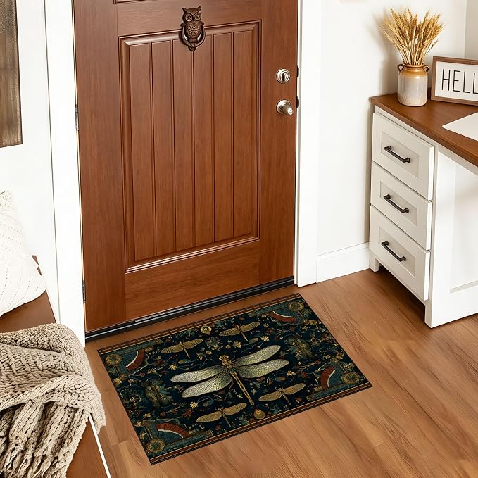 Dragonfly Floral Faux Cashmere Non-Slip Rug 15.7x23.6 Inches, Washable Low Pile - Image 5